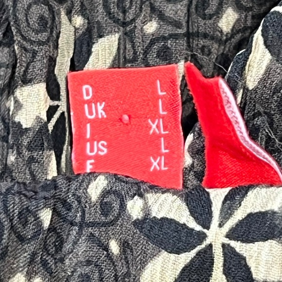 Esprit Sheer Black Floral Button Up Short Sleeve Blouse Ruffled Front Large - Picture 7 of 10